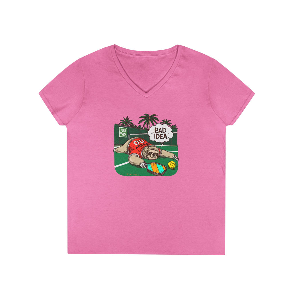 Pickleball Speedy the Sloth Women's Midweight V-Neck Tee