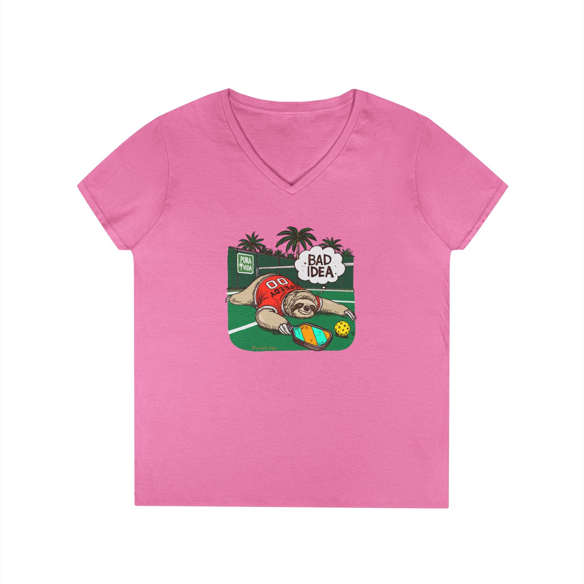 Pickleball Speedy the Sloth Women's Midweight V-Neck Tee