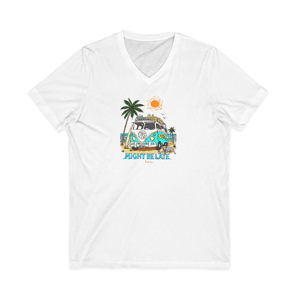 Surfing, Might Be Late, Unisex V-Neck Tee