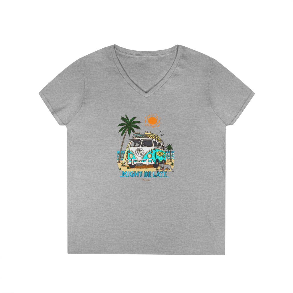 Surfing, Might Be Late Women’s Midweight V-Neck T-Shirt