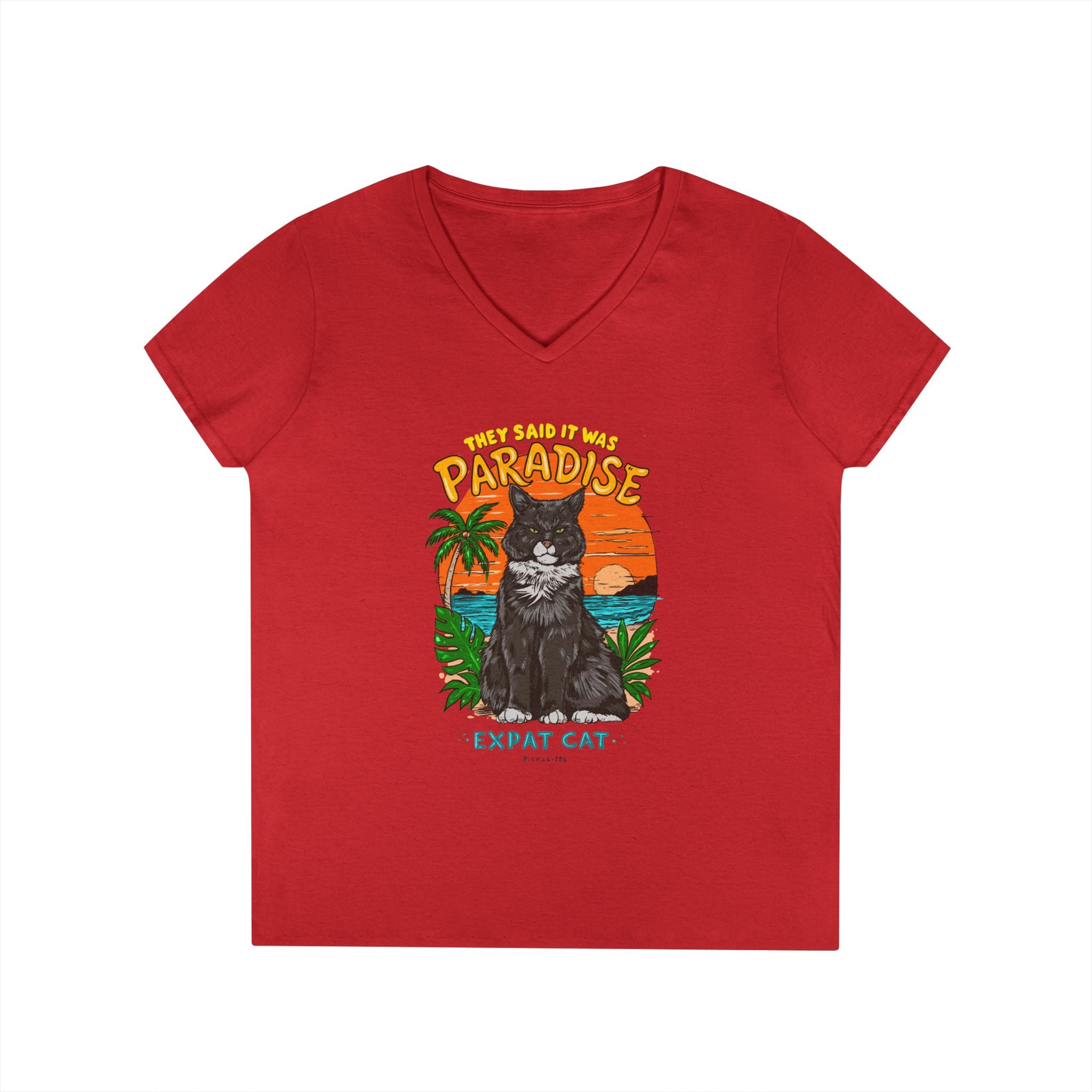 Expat Cat Ladies' Midweight Semi-fitted V-Neck Tee