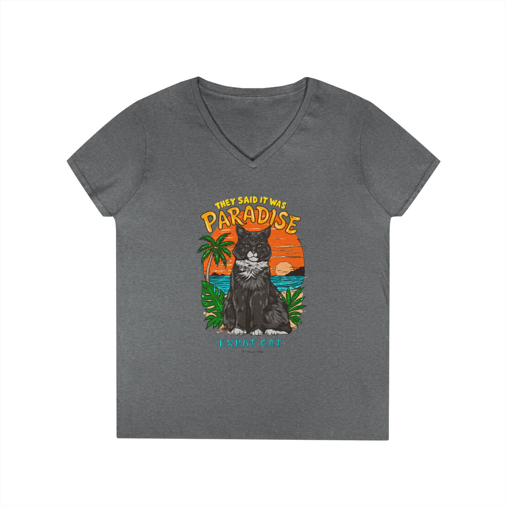 Expat Cat Ladies' Midweight Semi-fitted V-Neck Tee