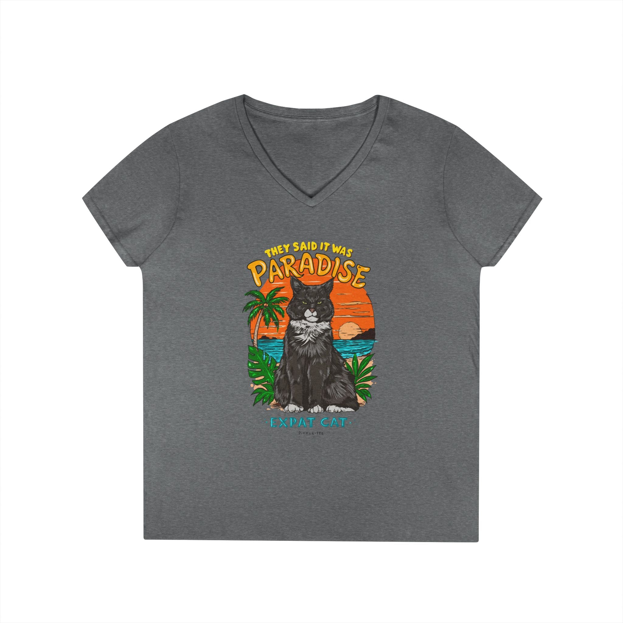 Expat Cat Ladies' Midweight Semi-fitted V-Neck Tee
