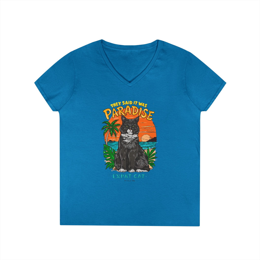 Expat Cat Ladies' Midweight Semi-fitted V-Neck Tee
