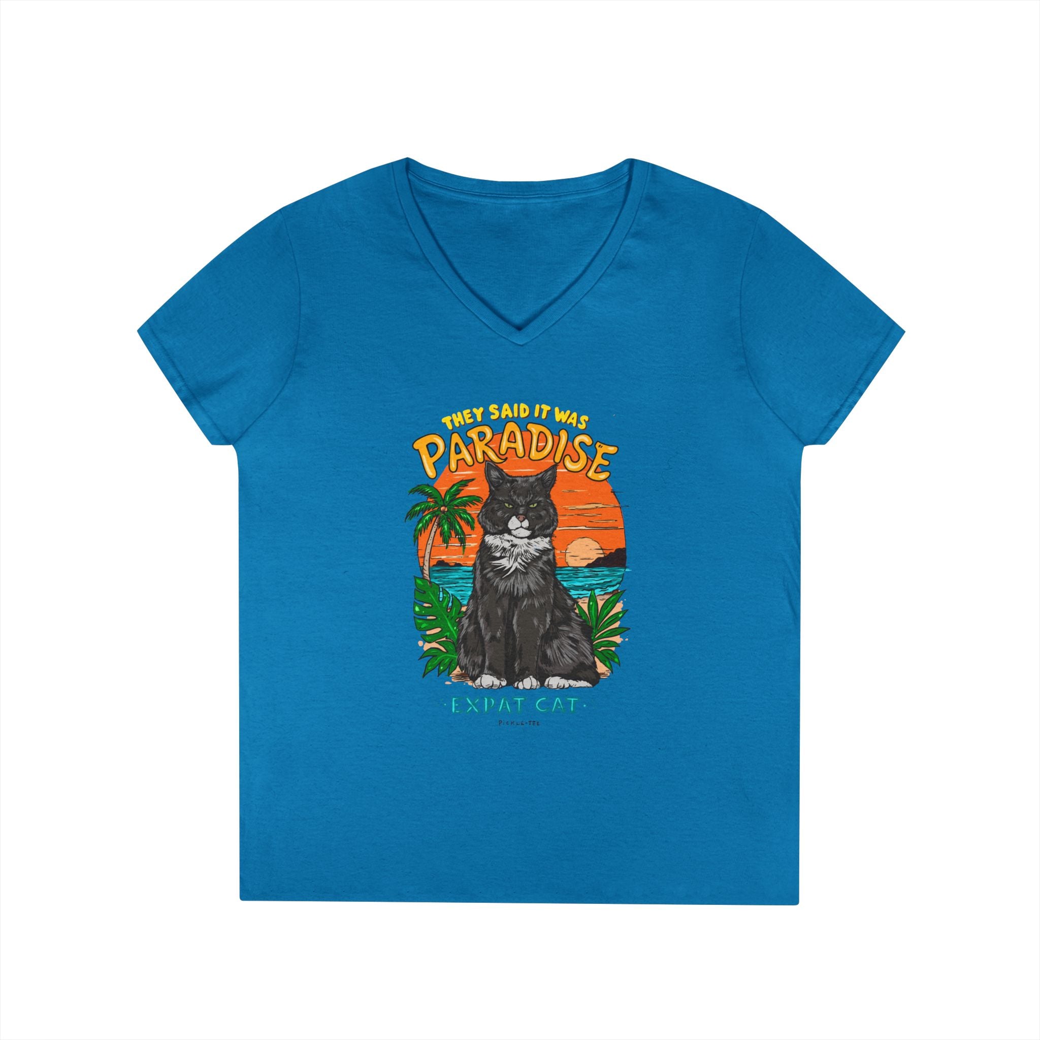Expat Cat Ladies' Midweight Semi-fitted V-Neck Tee