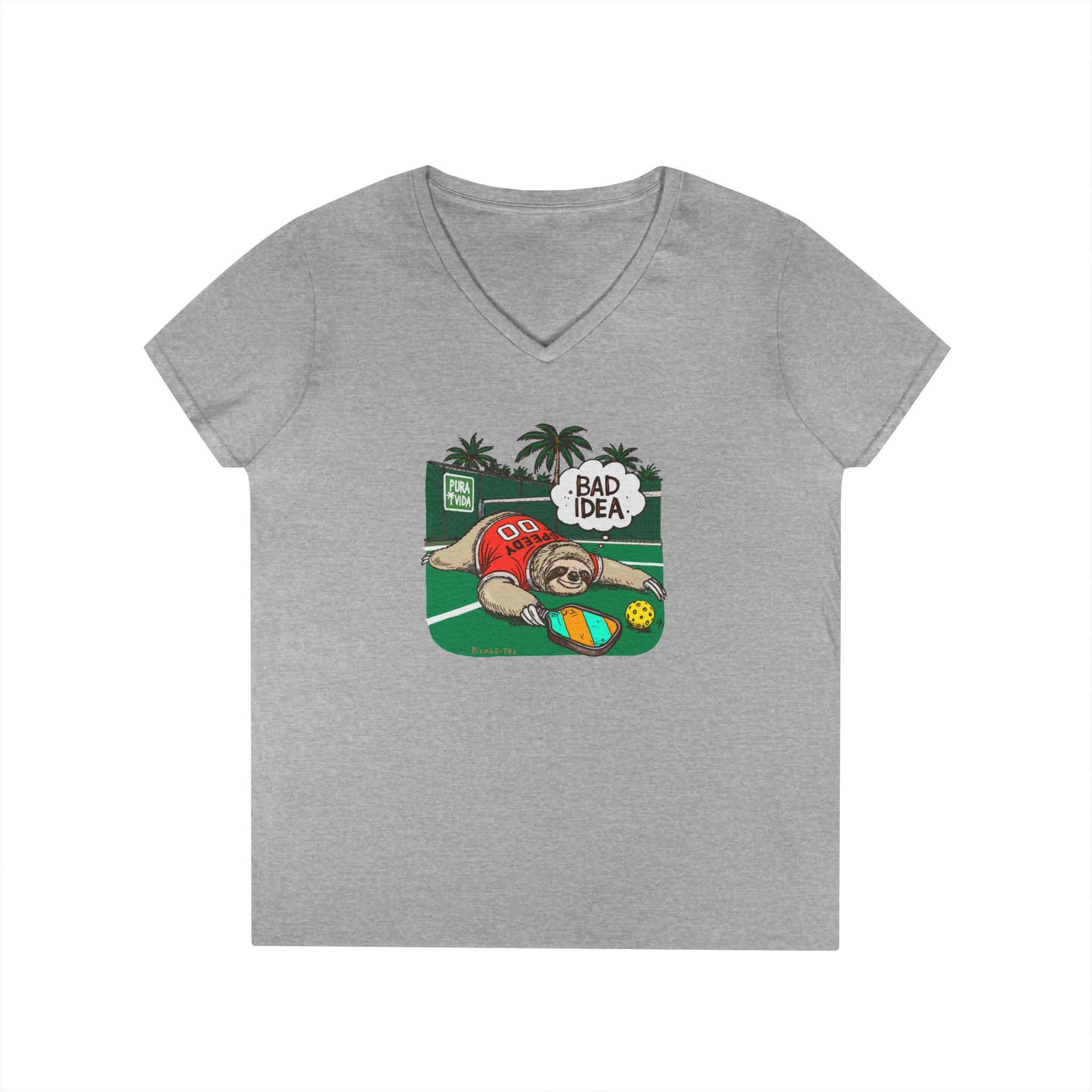 Pickleball Speedy the Sloth Women's Midweight V-Neck Tee