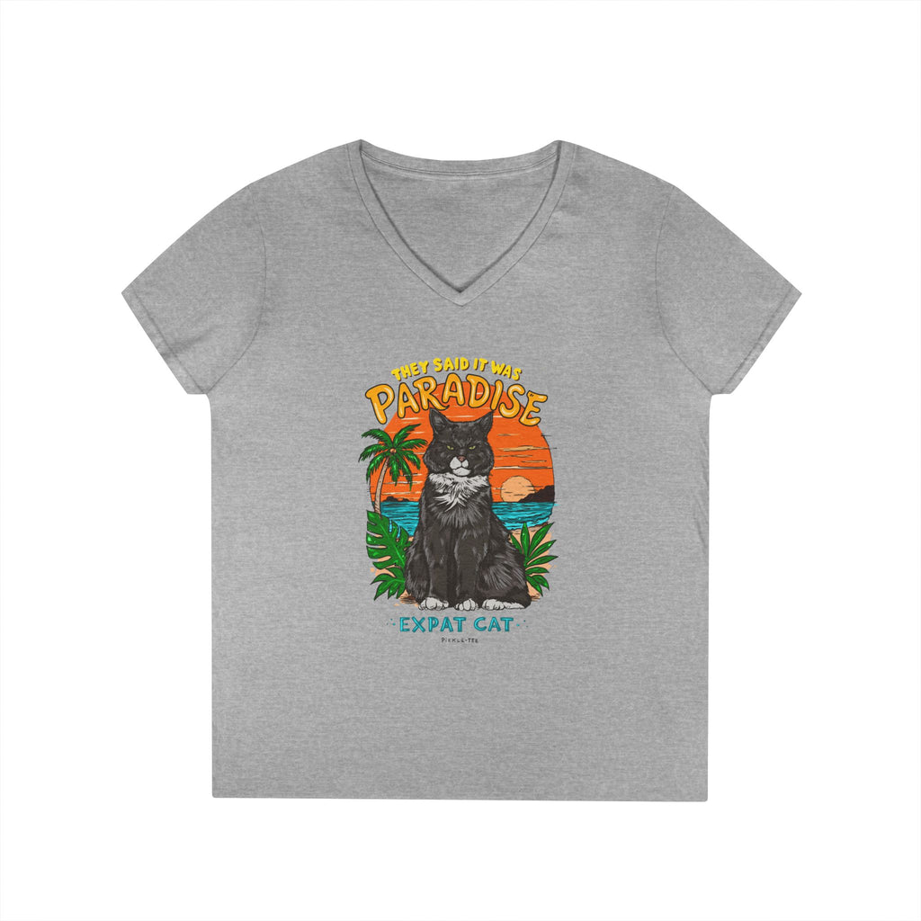 Expat Cat Ladies' Midweight Semi-fitted V-Neck Tee