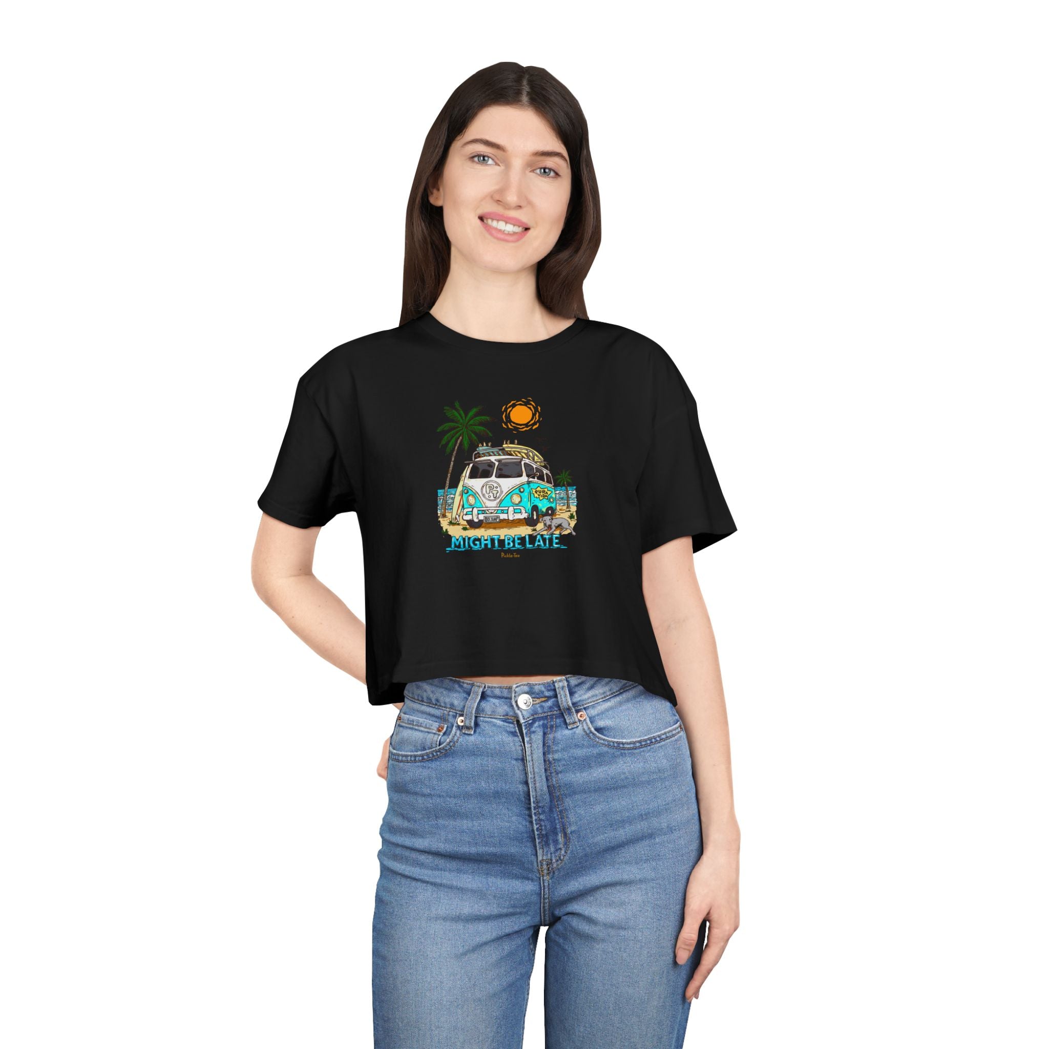 Surfing, Might Be Late Women's Crop Tee