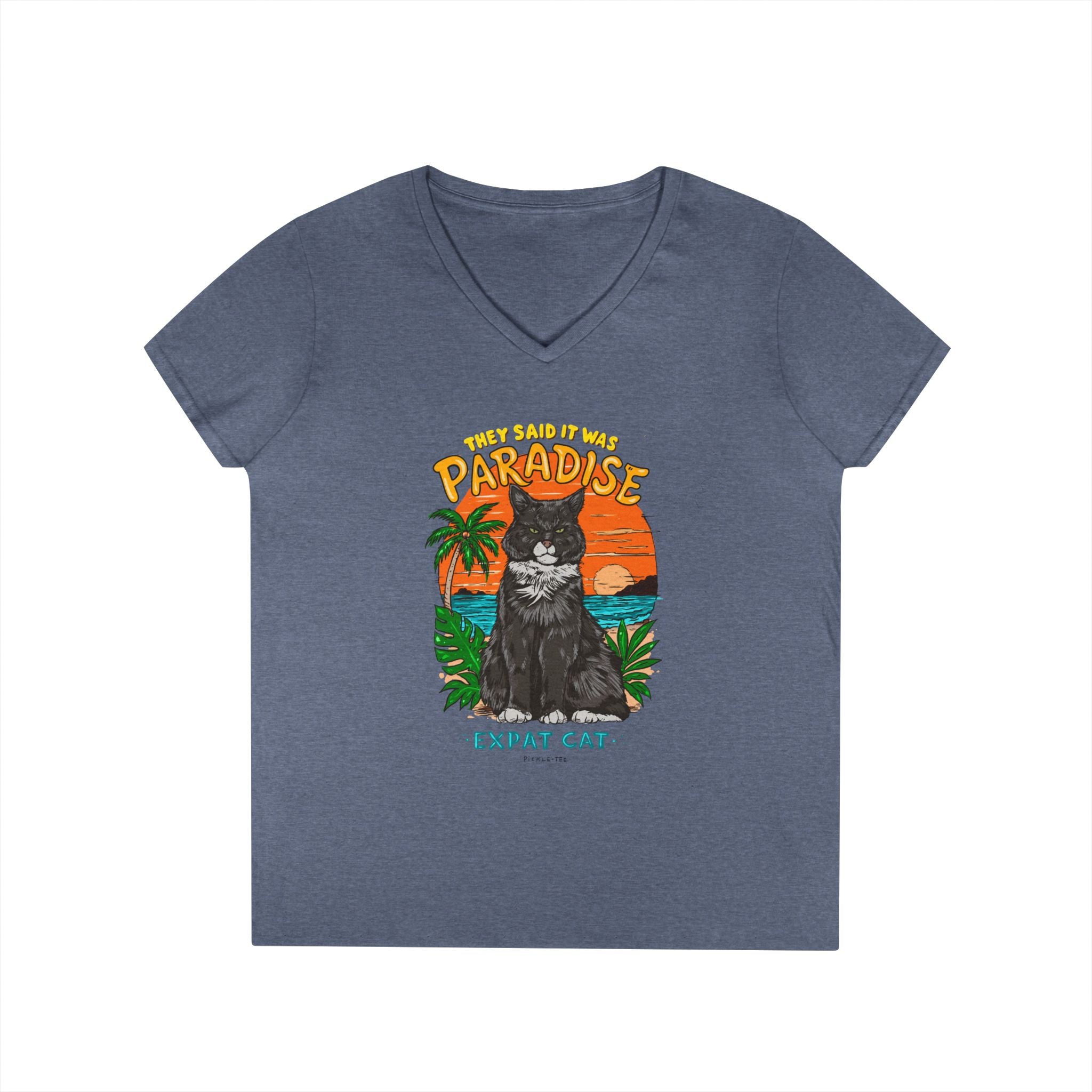 Expat Cat Ladies' Midweight Semi-fitted V-Neck Tee