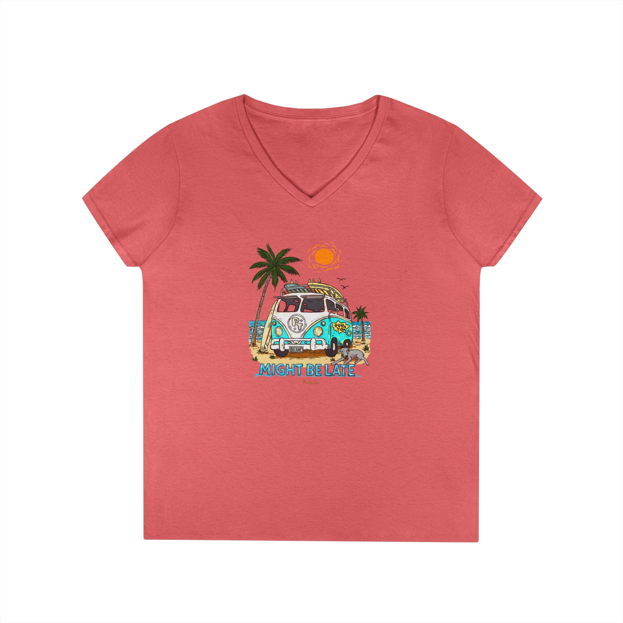 Surfing, Might Be Late Women’s Semi-Fitted Midweight V-Neck Tee