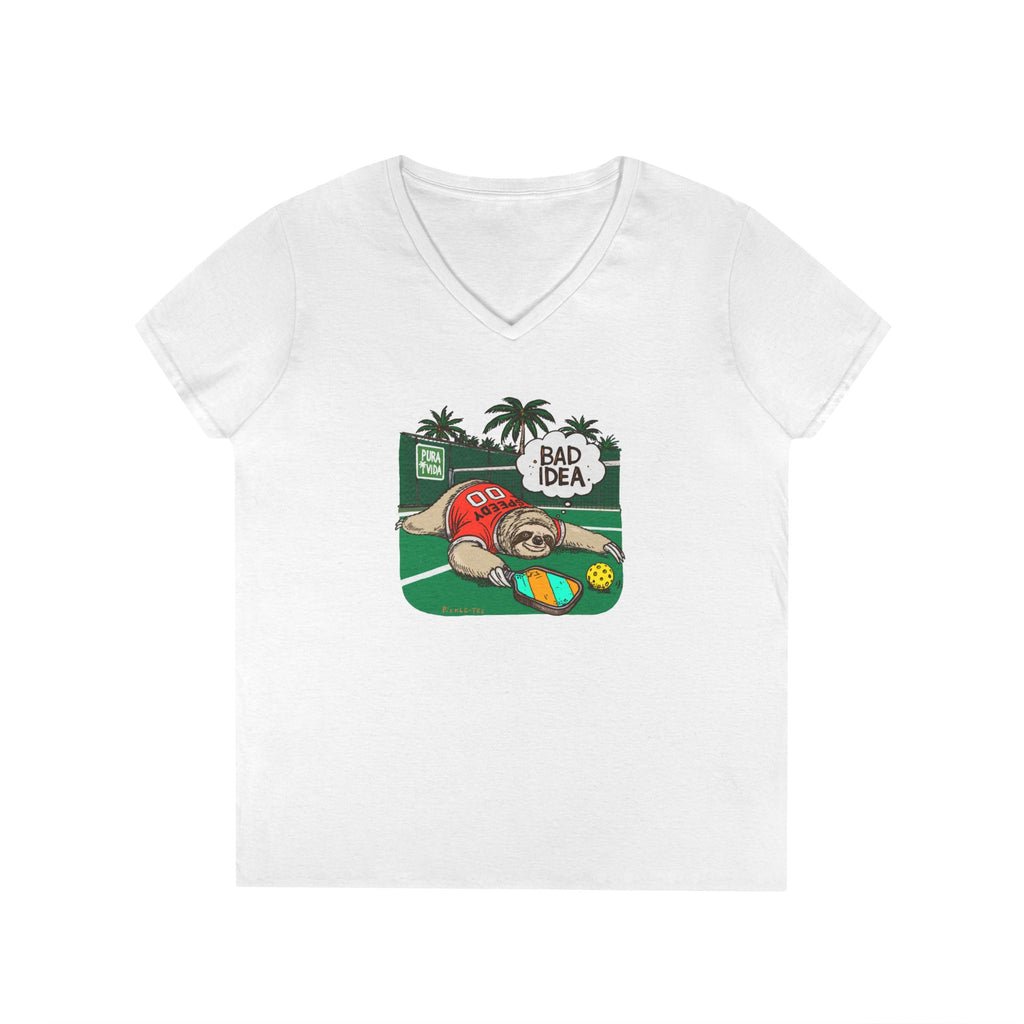 Pickleball Speedy the Sloth Women's Midweight V-Neck Tee