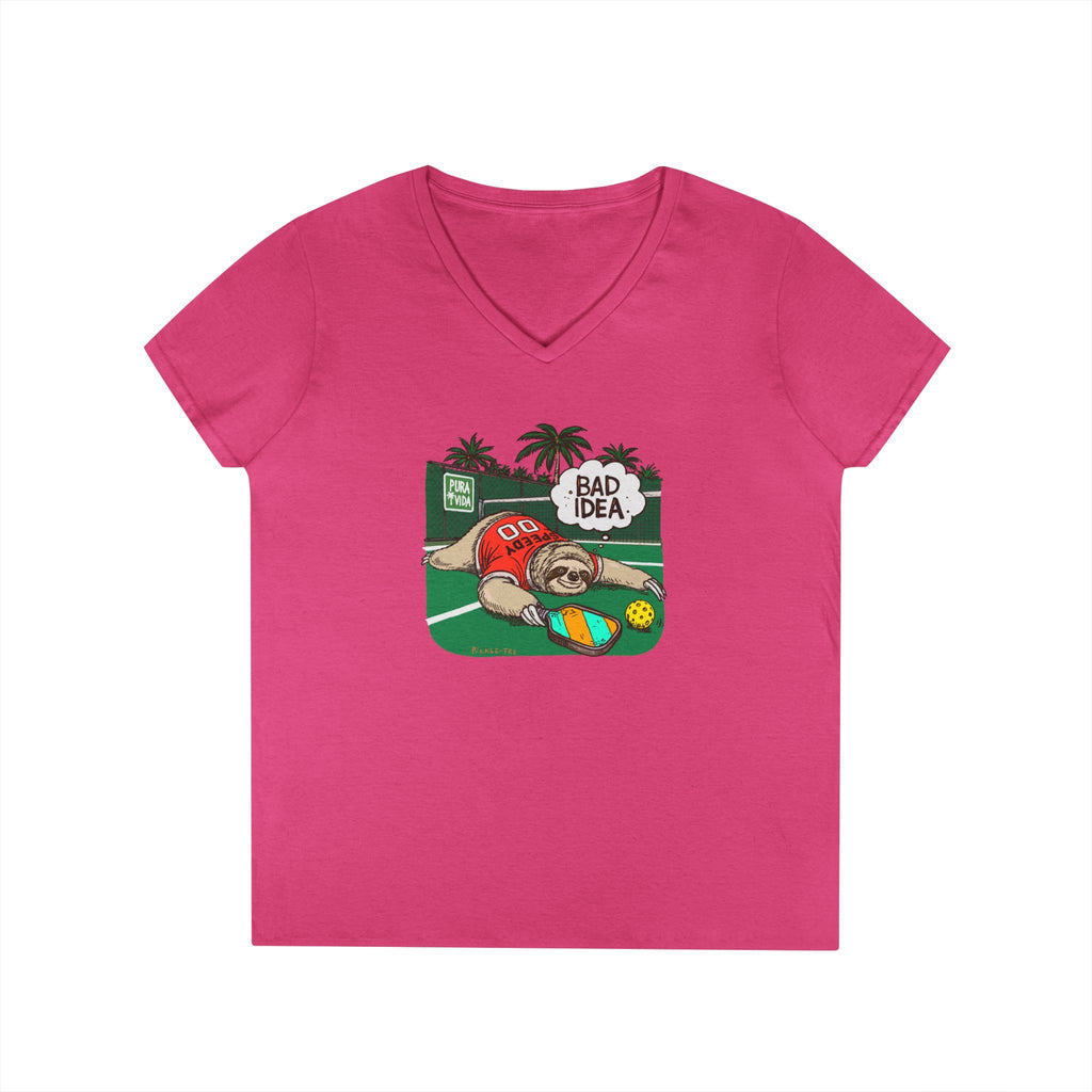 Pickleball Speedy the Sloth Women's Midweight V-Neck Tee