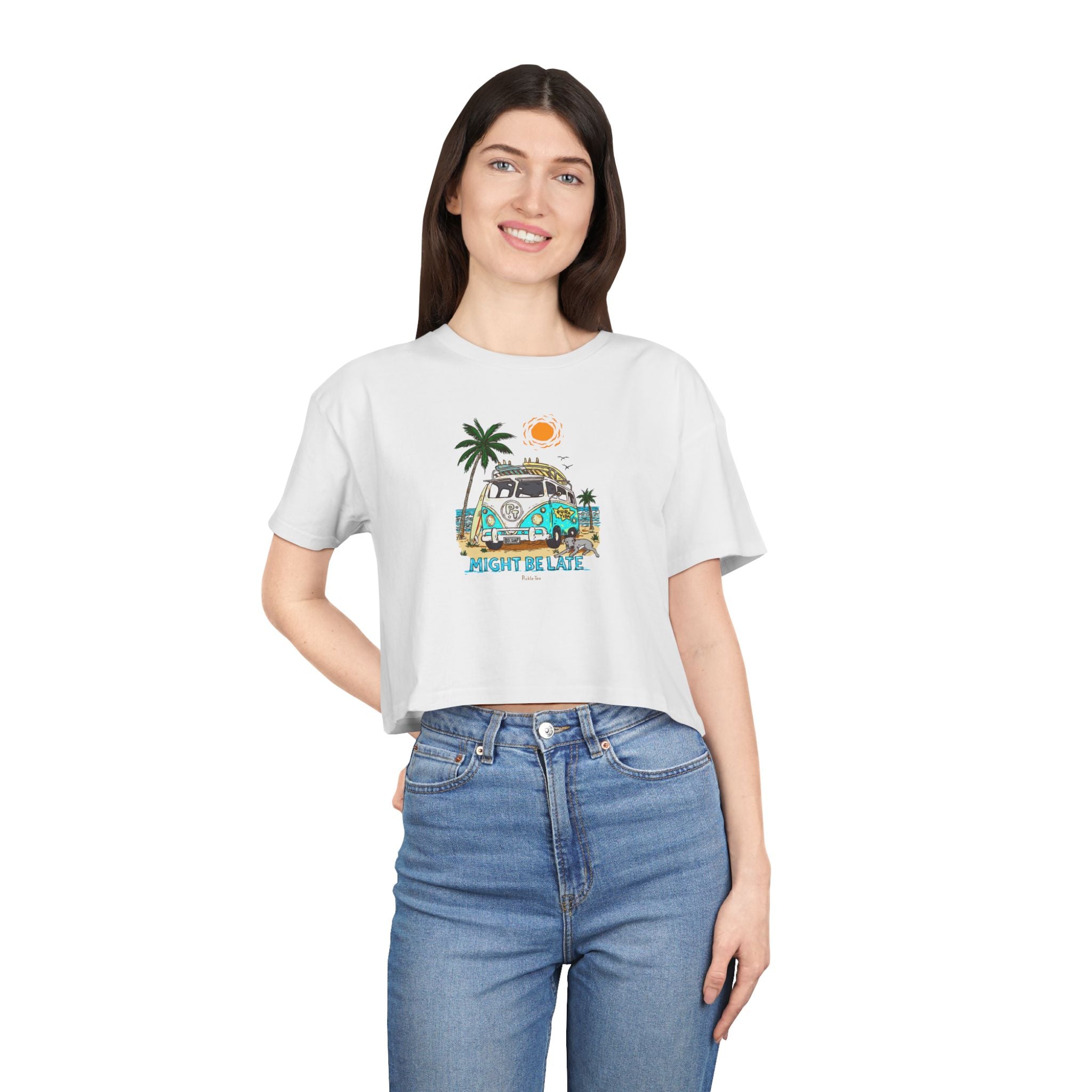 Surfing, Might Be Late Women's Crop Tee