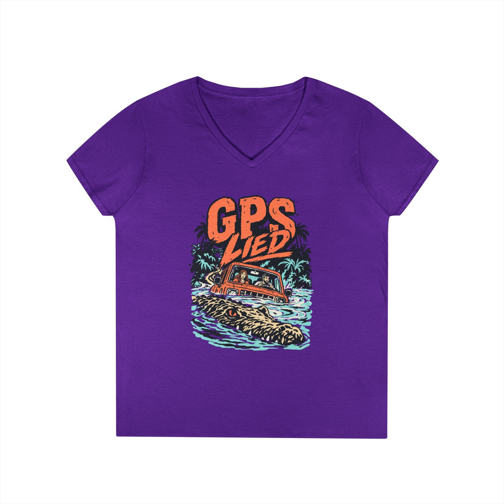 GPS LIED, Women’s Midweight Semi Fitted  V-Neck Tee