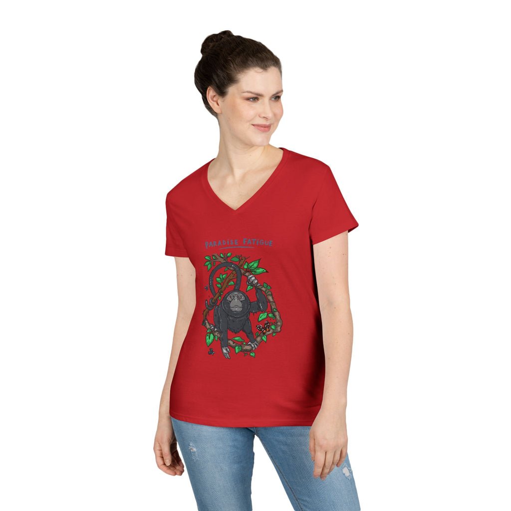 Monkey Paradise Fatigue Women’s Midweight Semi Fitted V-Neck Tee