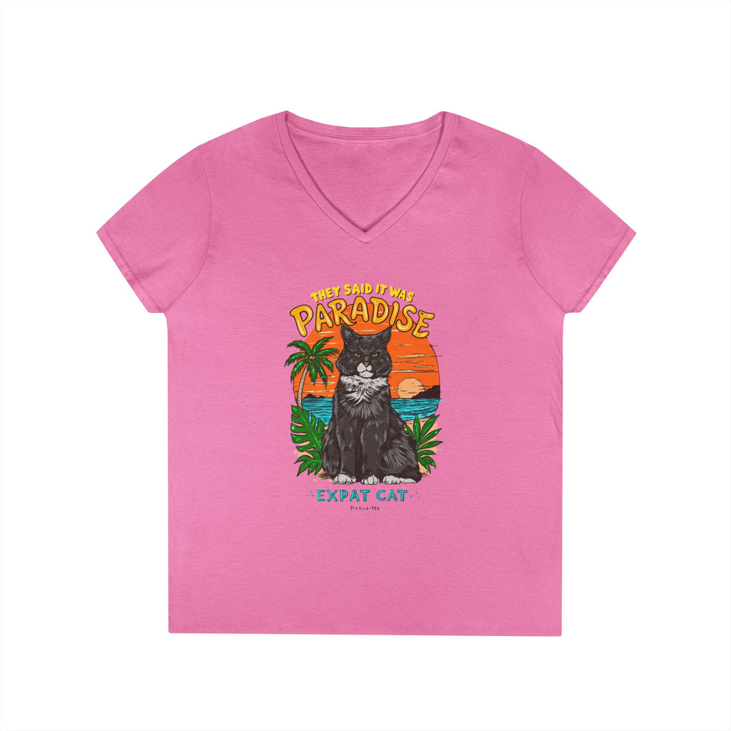 Expat Cat Ladies' Midweight Semi-fitted V-Neck Tee