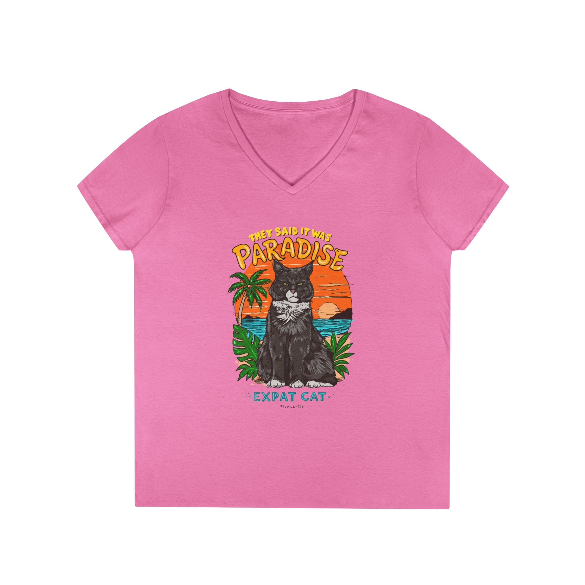 Expat Cat Ladies' Midweight Semi-fitted V-Neck Tee
