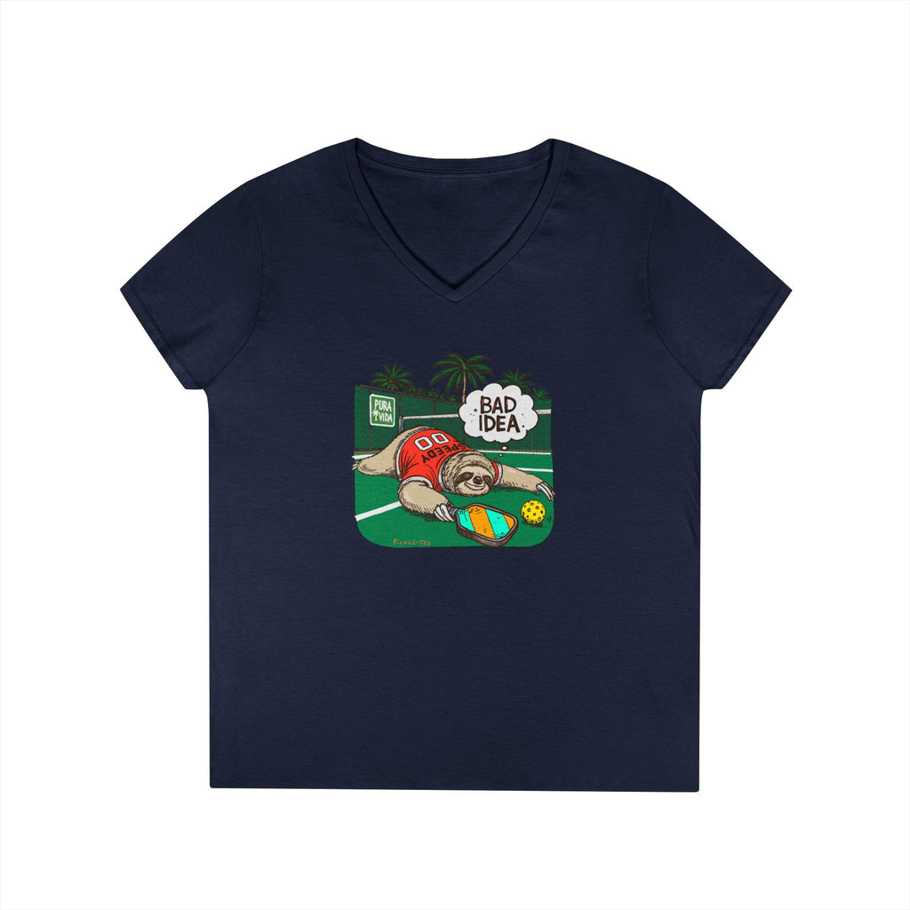Pickleball Speedy the Sloth Women's Midweight V-Neck Tee