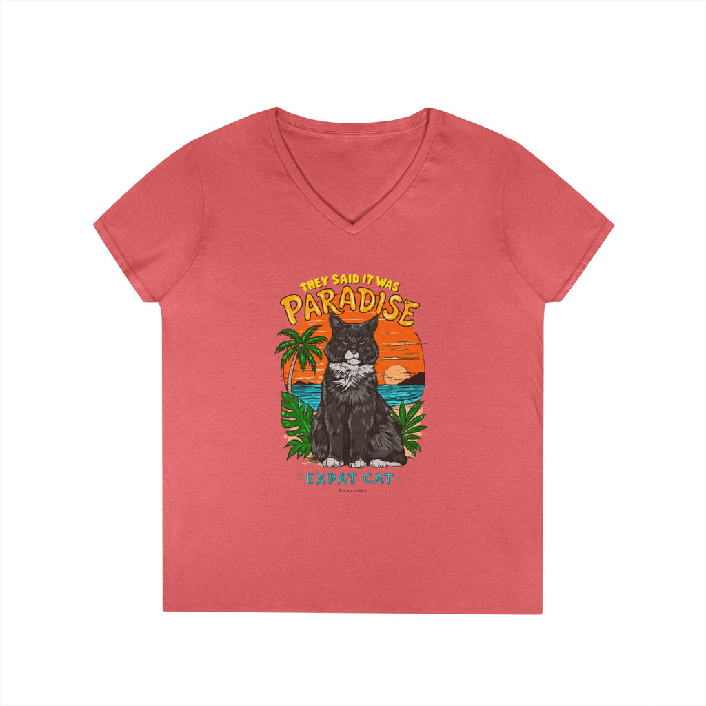 Expat Cat Ladies' Midweight Semi-fitted V-Neck Tee