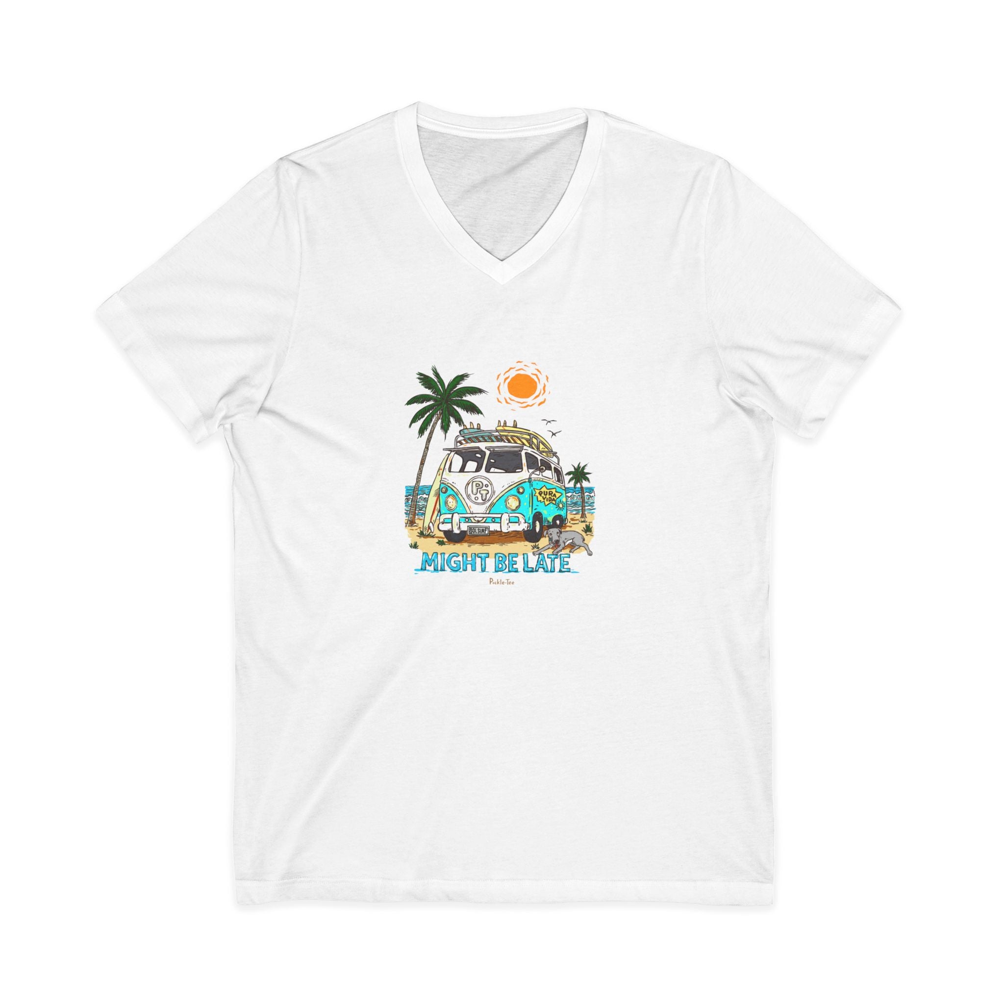Surfing, Might Be Late, Unisex V-Neck Tee
