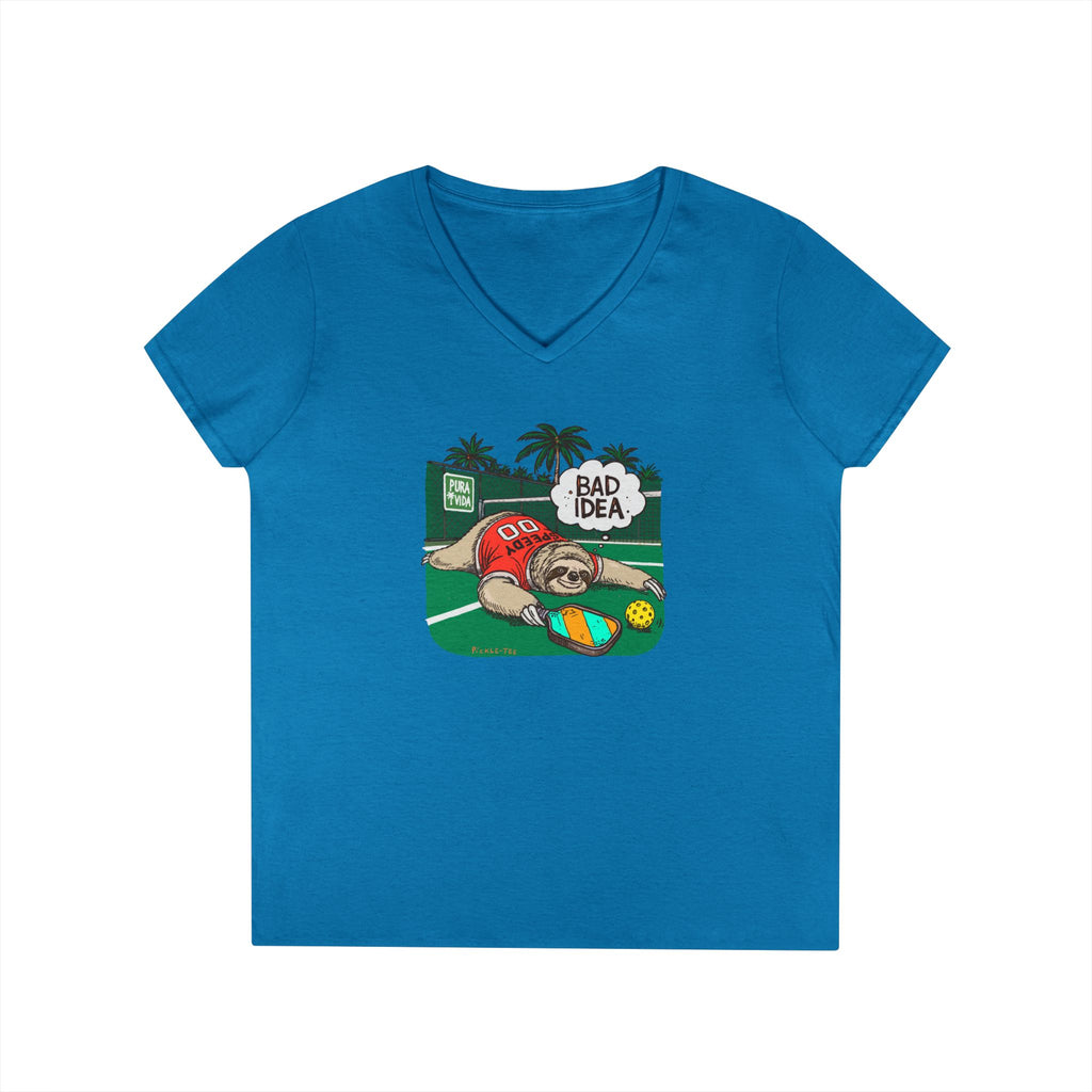 Pickleball Speedy the Sloth Women's Midweight V-Neck Tee