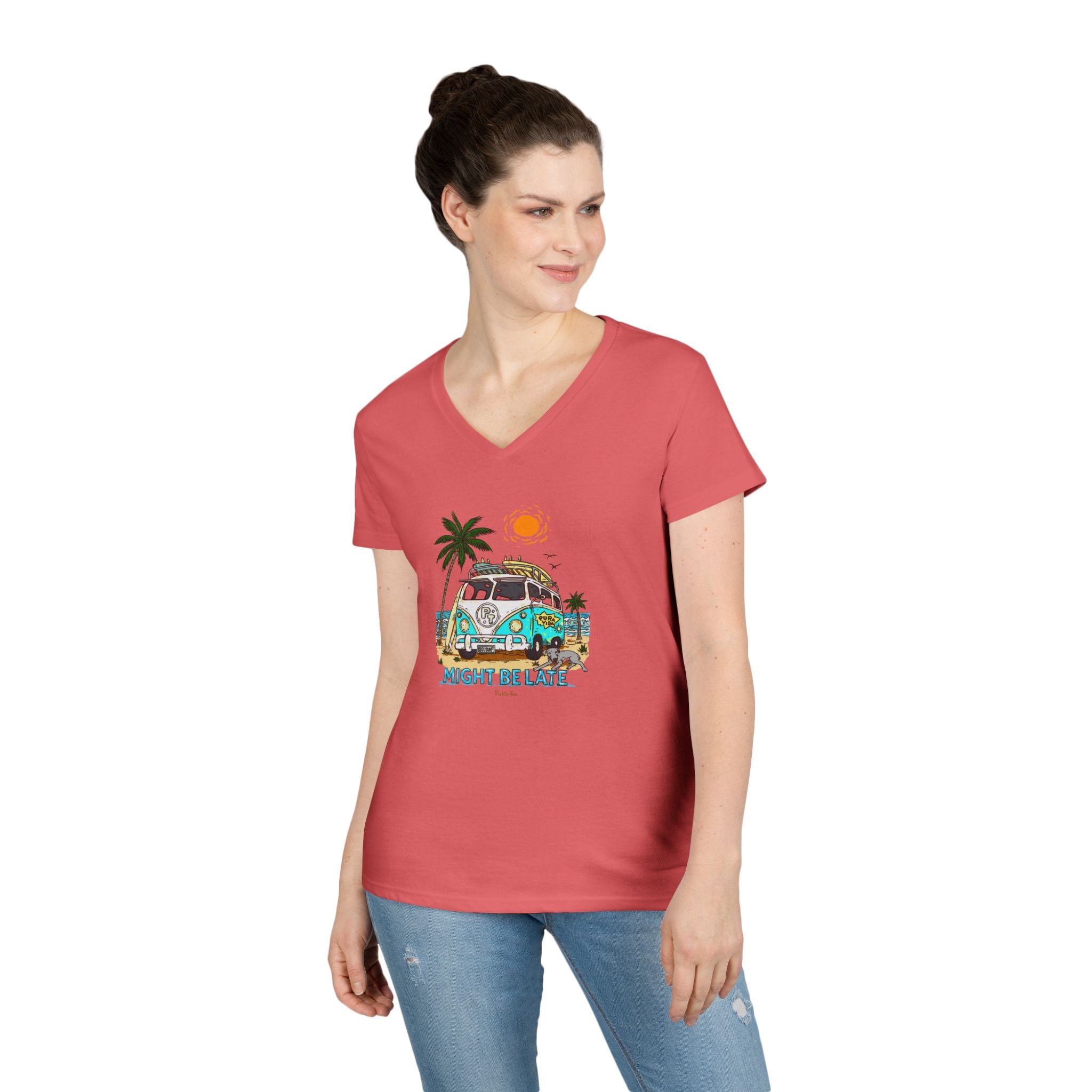 Surfing, Might Be Late Women’s Midweight V-Neck T-Shirt