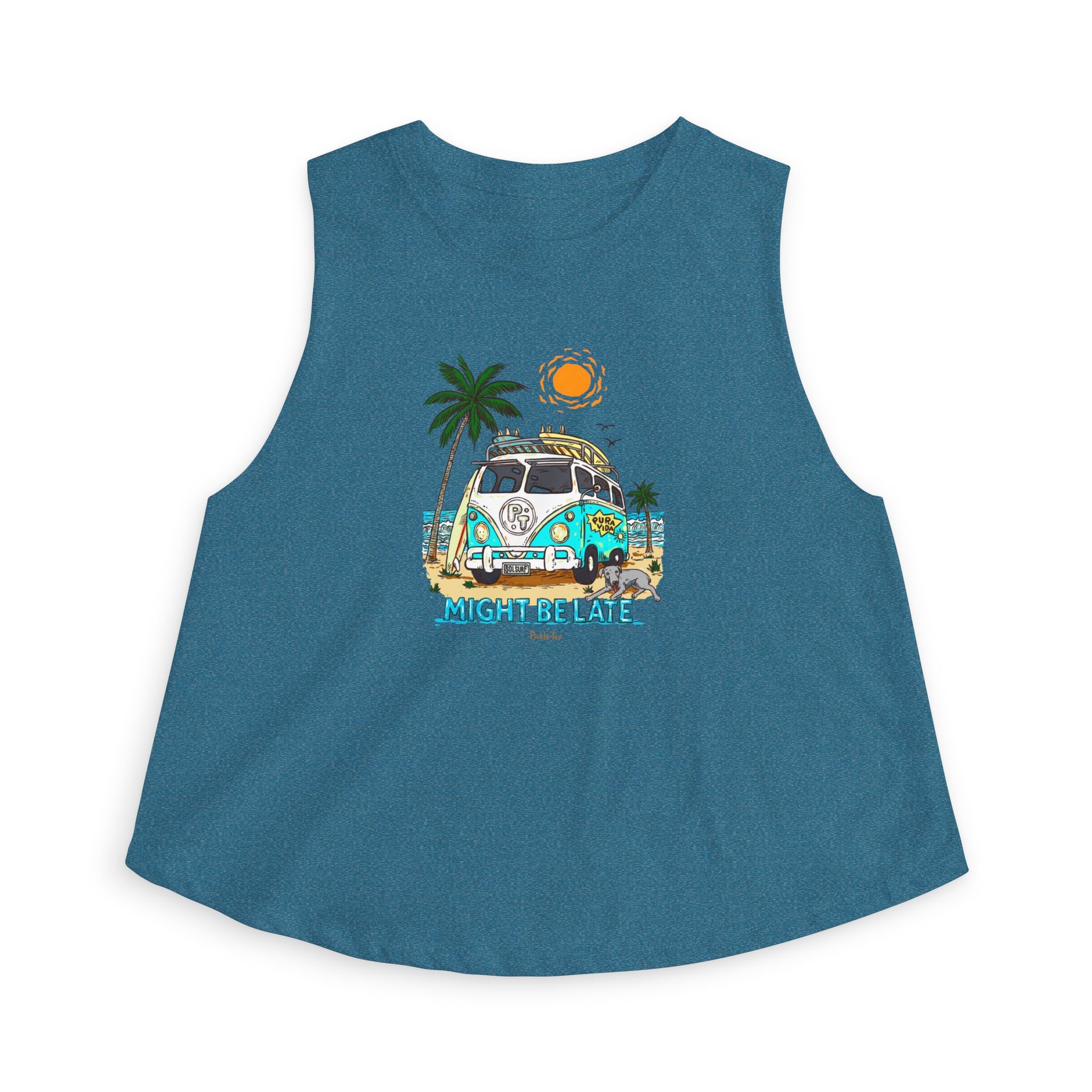 Surfing, Might Be Late Women’s Racerback Crop