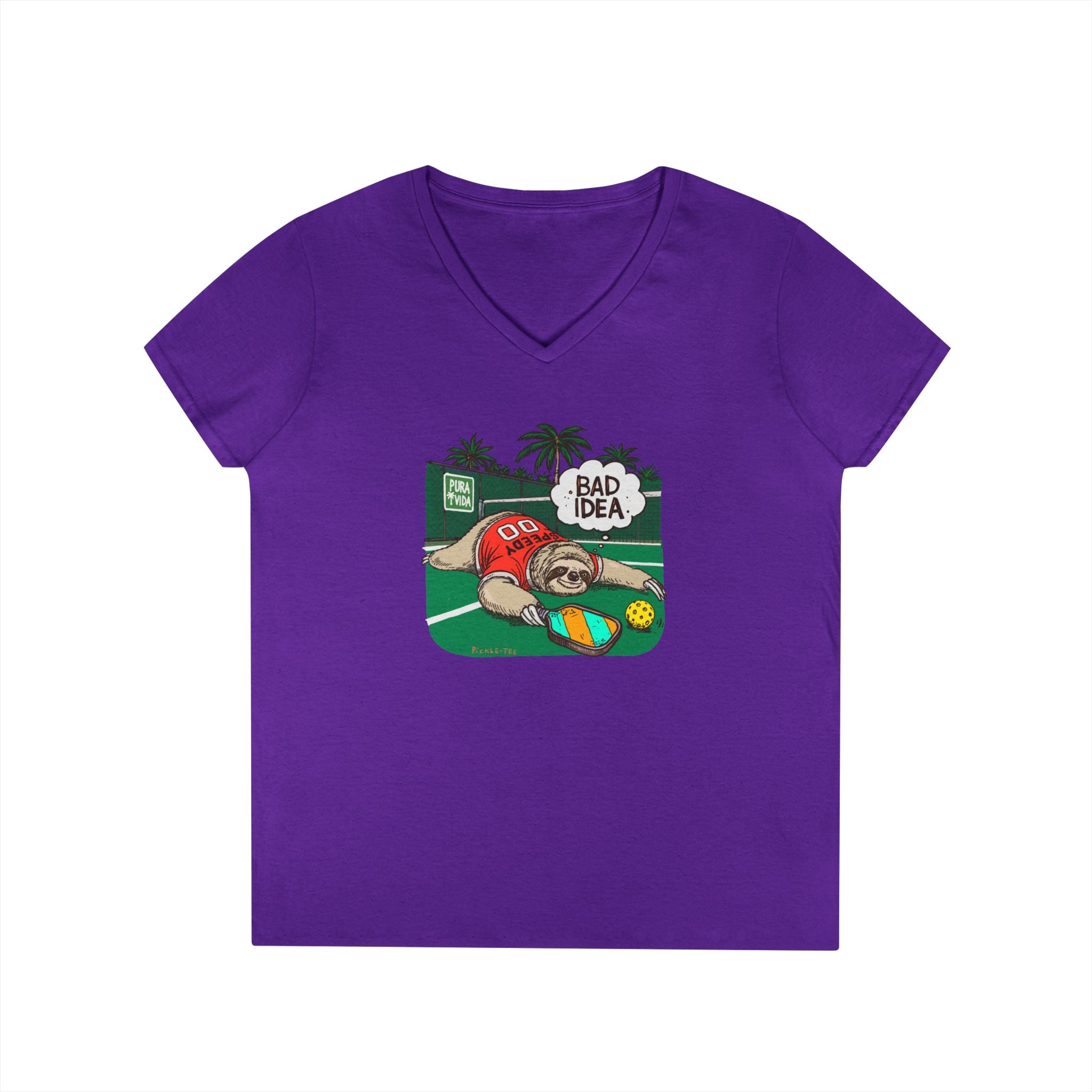 Pickleball Speedy the Sloth Women's Midweight V-Neck Tee
