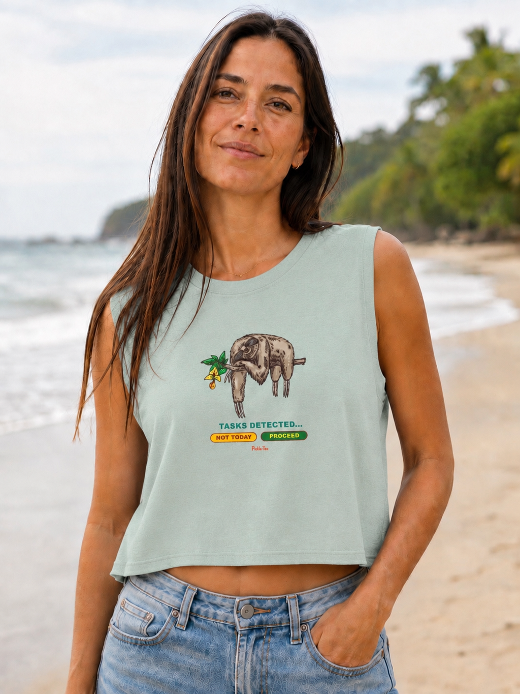 Sloth Tasks Women's Cropped Racerback Tank