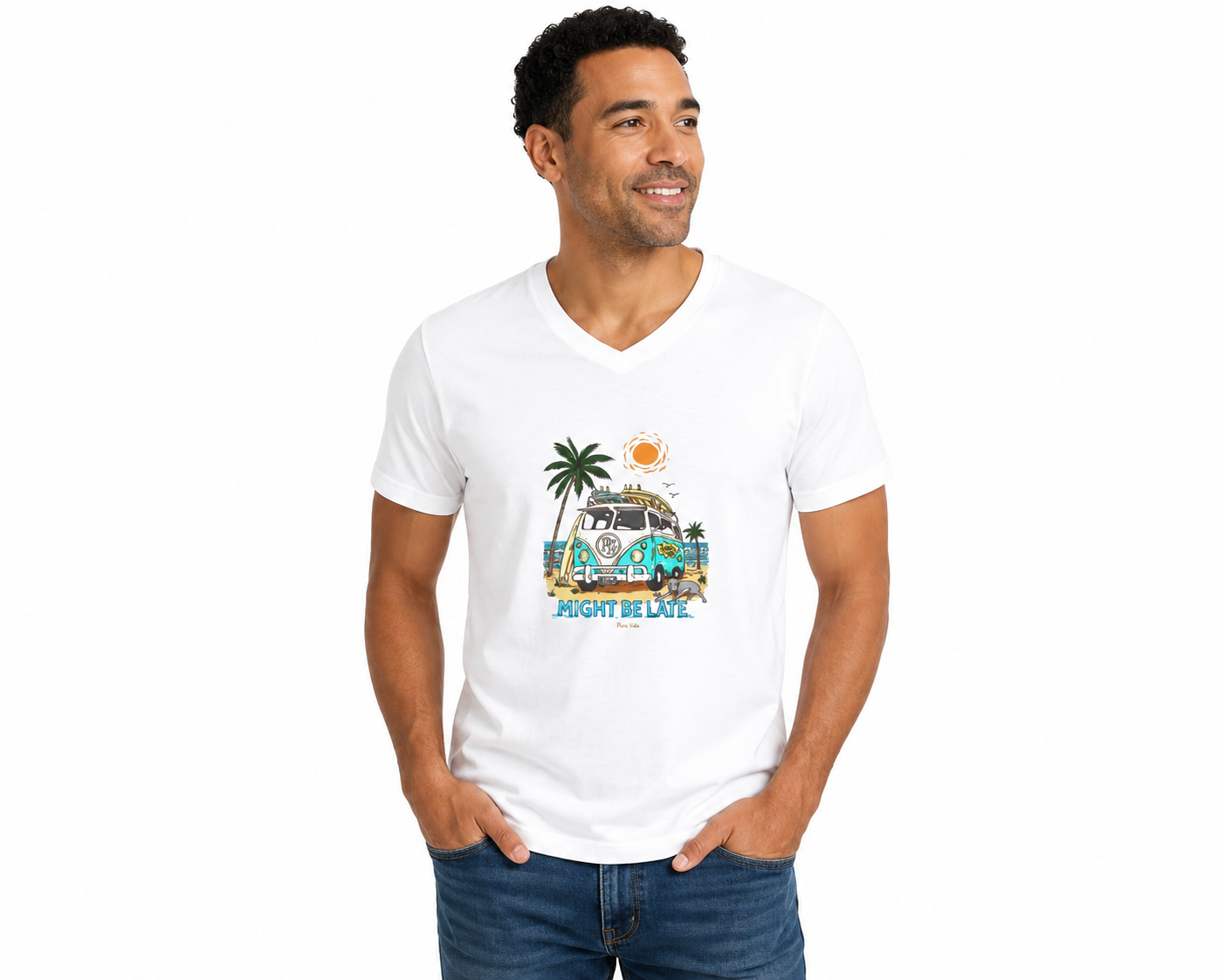 Surfing, Might Be Late, Unisex V-Neck Tee