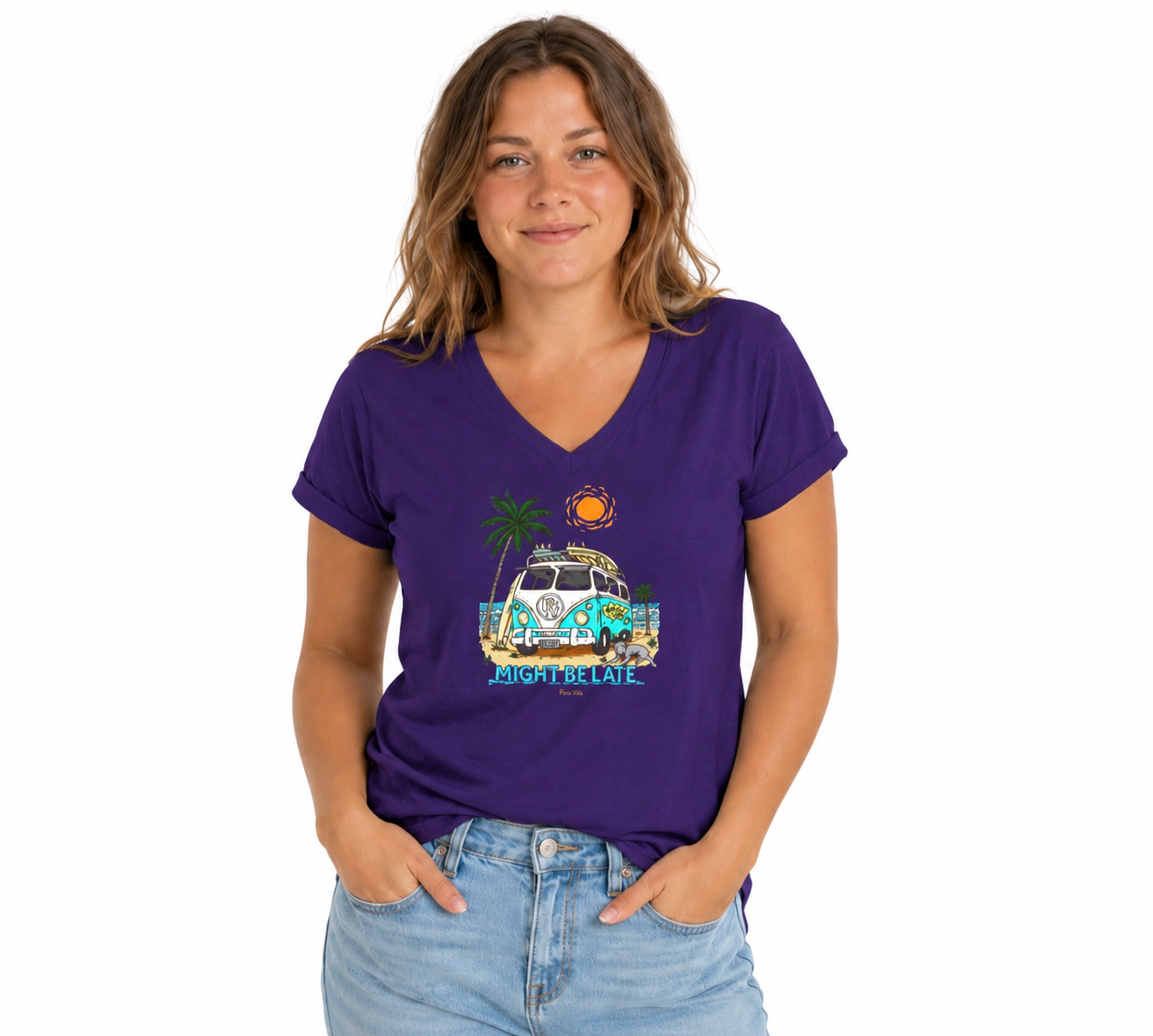 Surfing, Might Be Late, Unisex V-Neck Tee