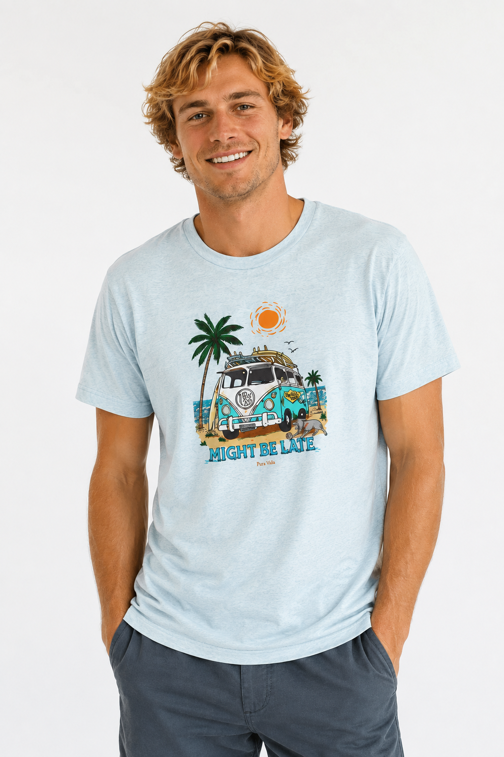 Surfing, Might Be Late! Unisex Crew Neck Tee