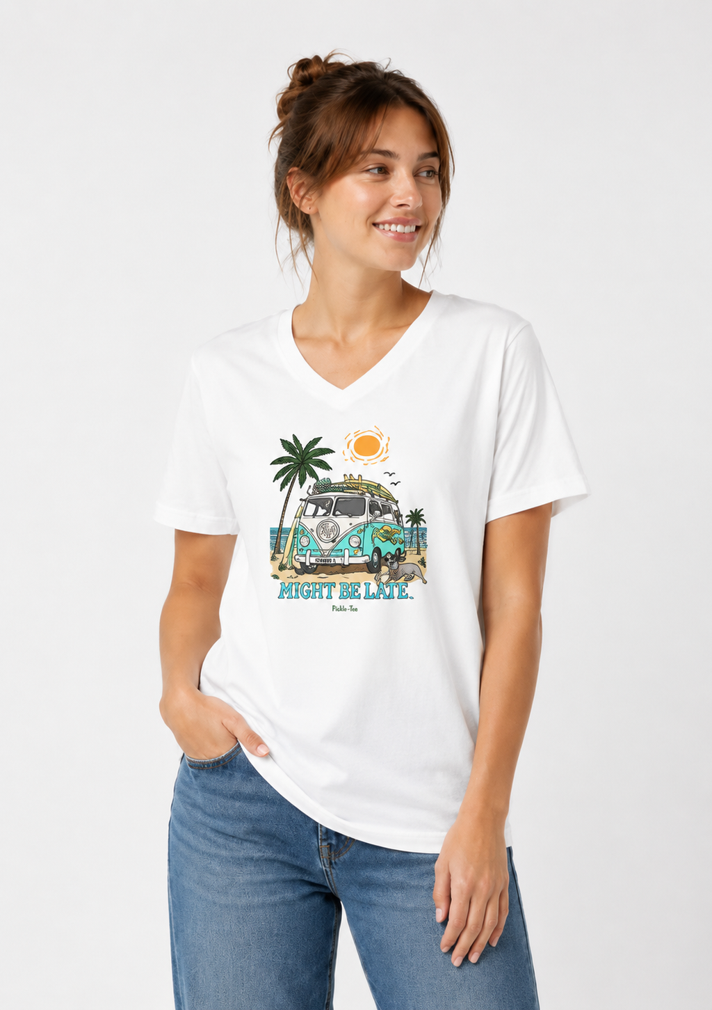 Surfing, Might Be Late Women’s Midweight V-Neck T-Shirt