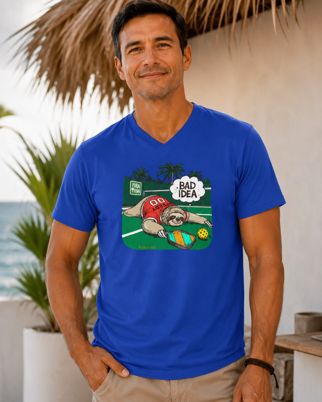 Pickleball Speedy the Sloth Unisex V-Neck Tee