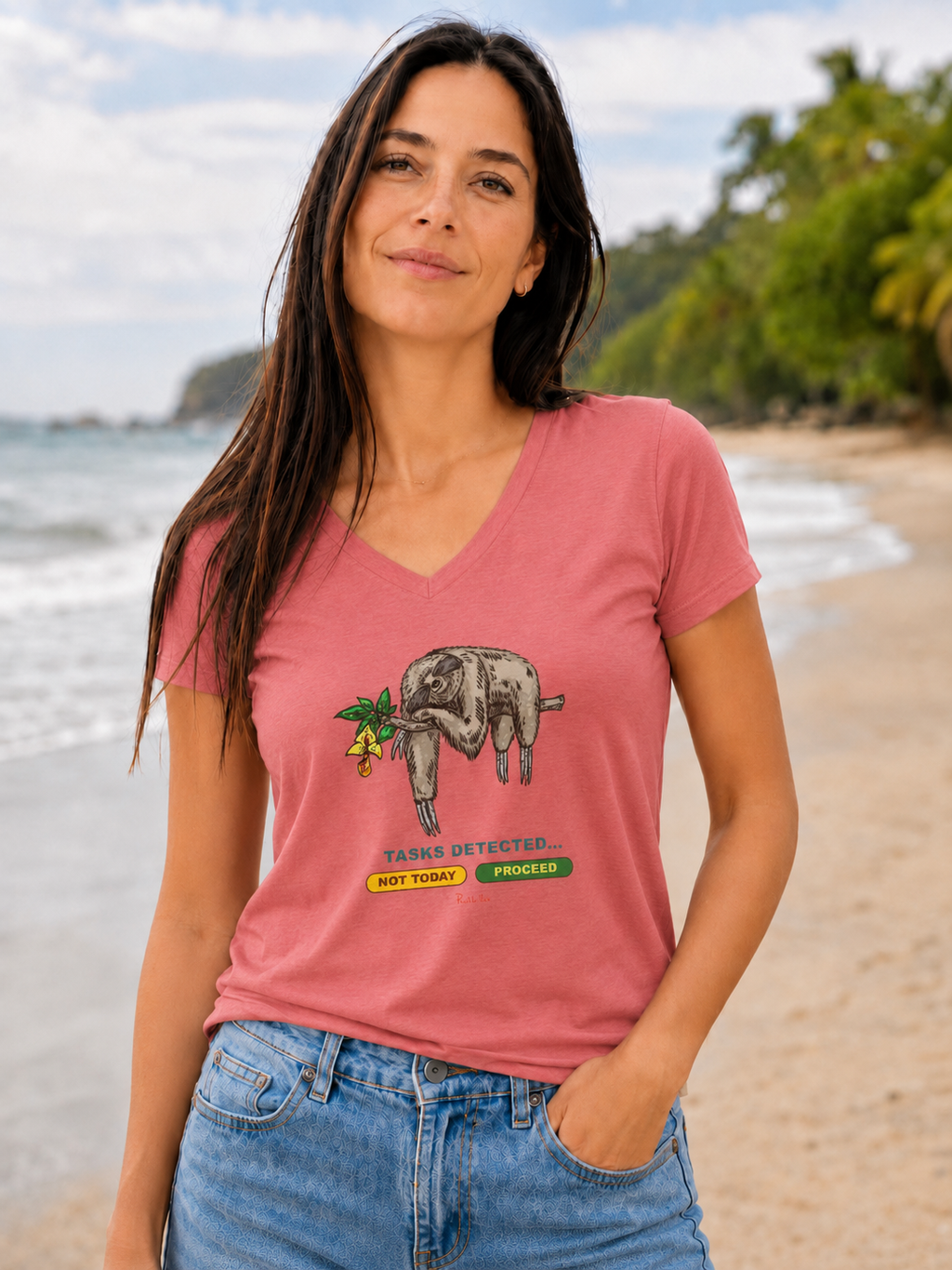 Sloth Tasks Ladies' V-Neck Tee