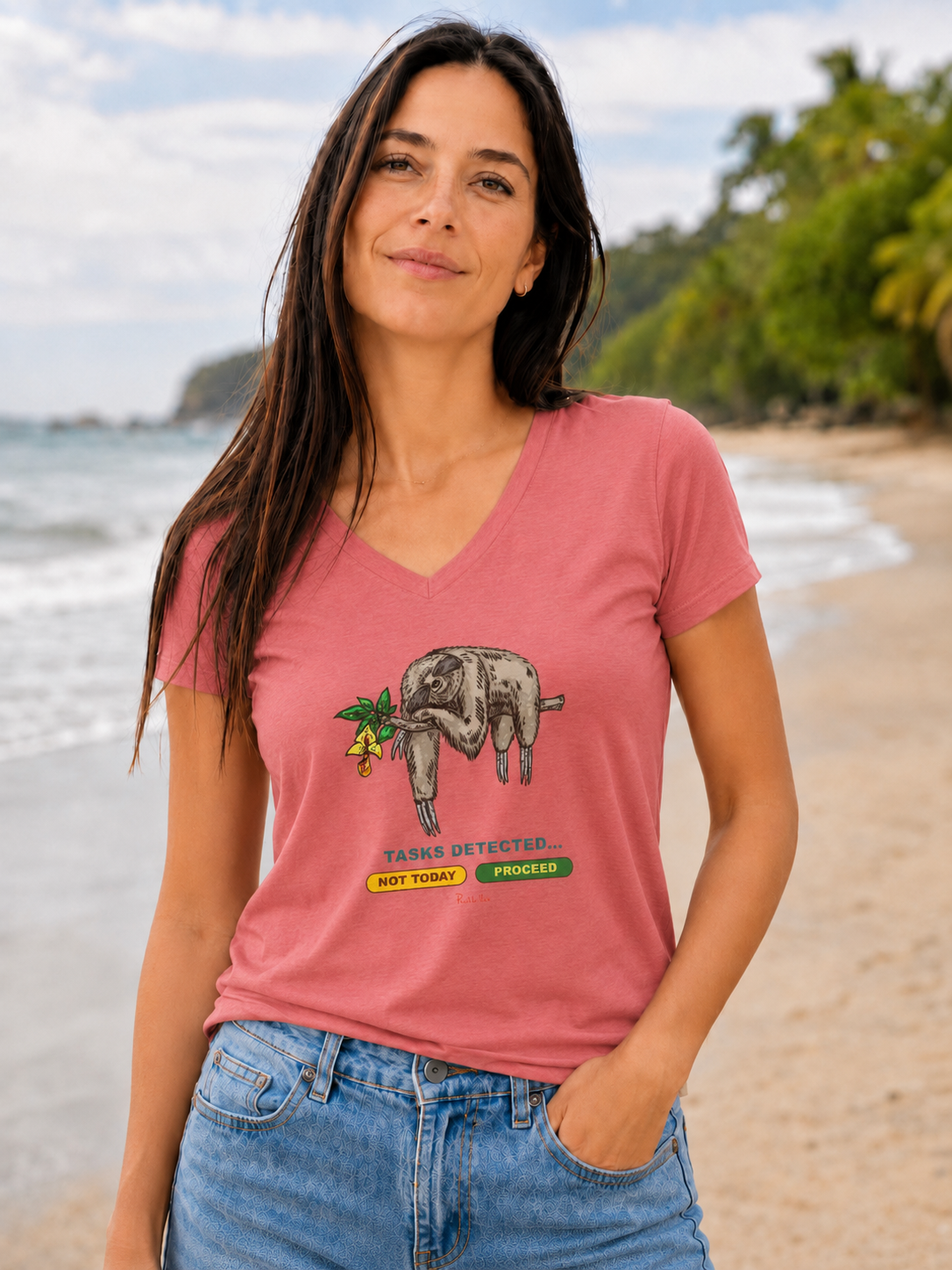 Sloth Tasks Ladies' V-Neck Tee