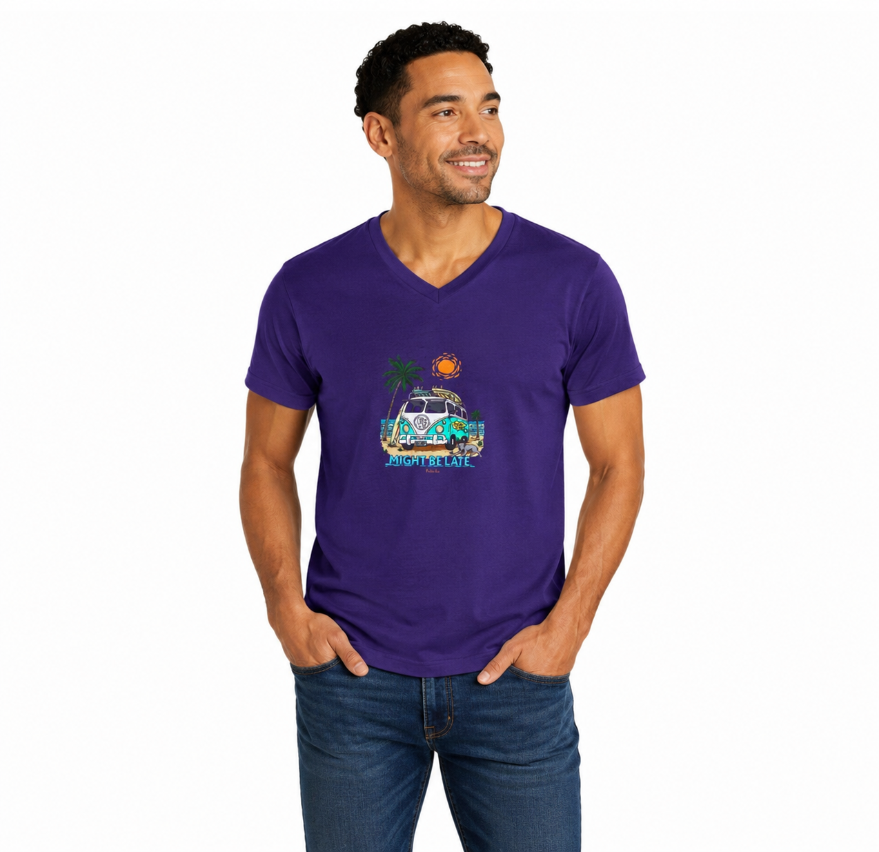 Surfing, Might Be Late, Unisex V-Neck Tee