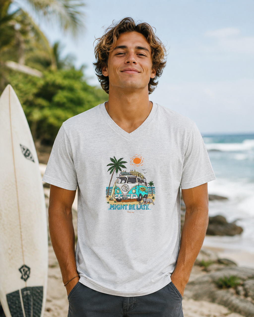 Surfing, Might Be Late, Unisex V-Neck Tee