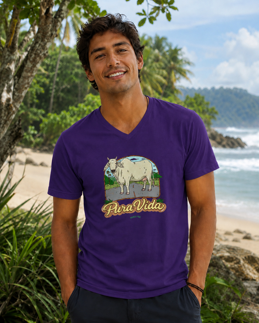 Pura Vida Cow Unisex V-Neck Tee