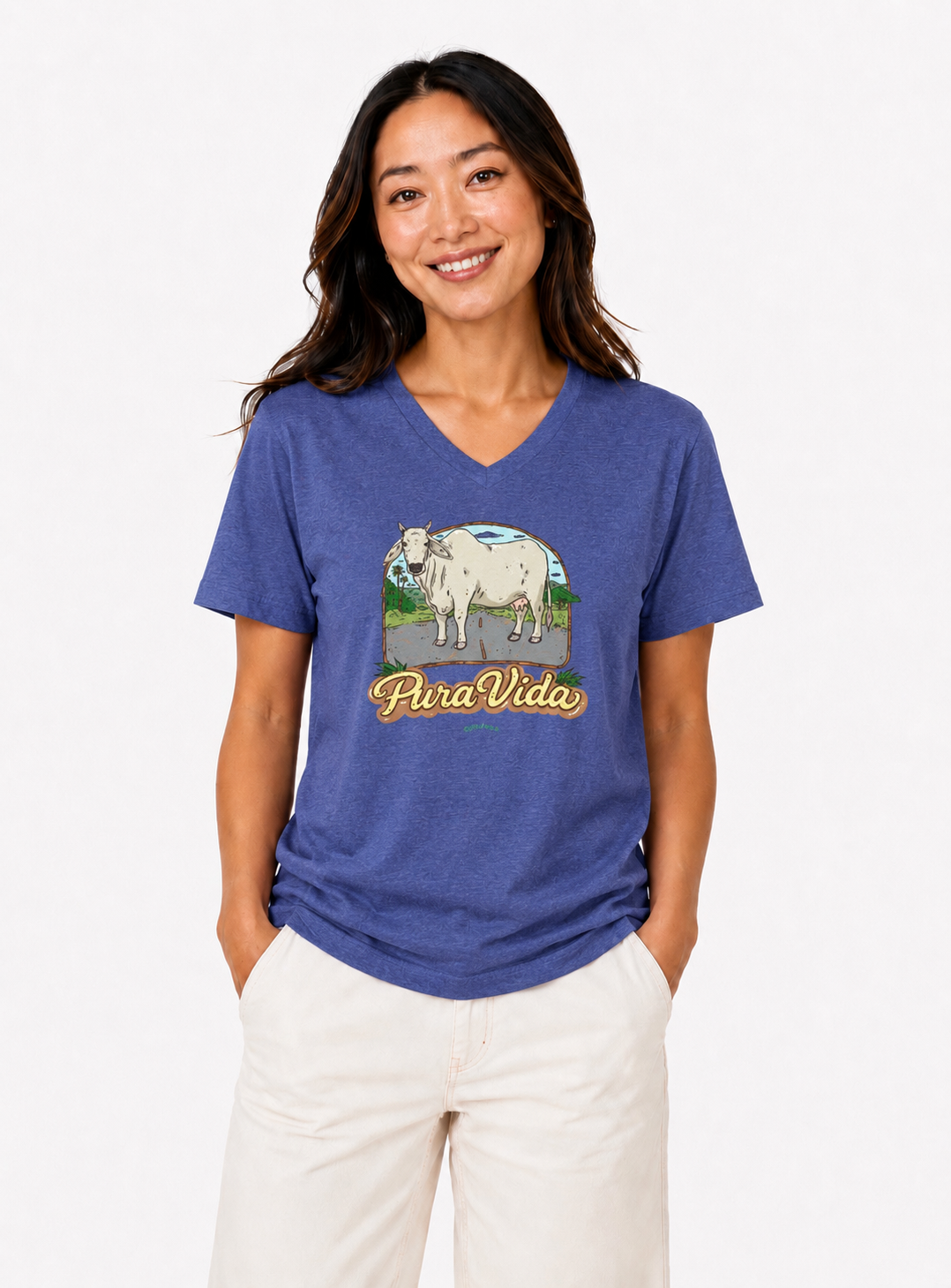 Pura Vida Cow Unisex V-Neck Tee