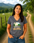 Pura Vida Cow, Women’s Semi Fitted, Midweight V-Neck Tee
