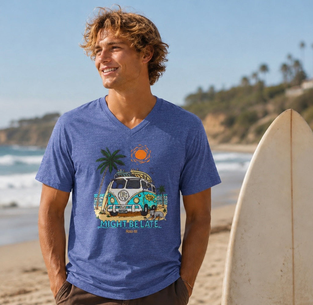 Surfing, Might Be Late, Unisex V-Neck Tee