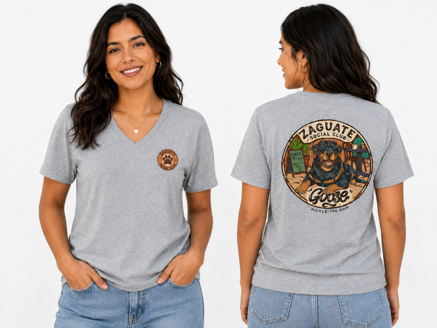 Zaguate Social Club- Goose front logo, Unisex V-Nect Tee