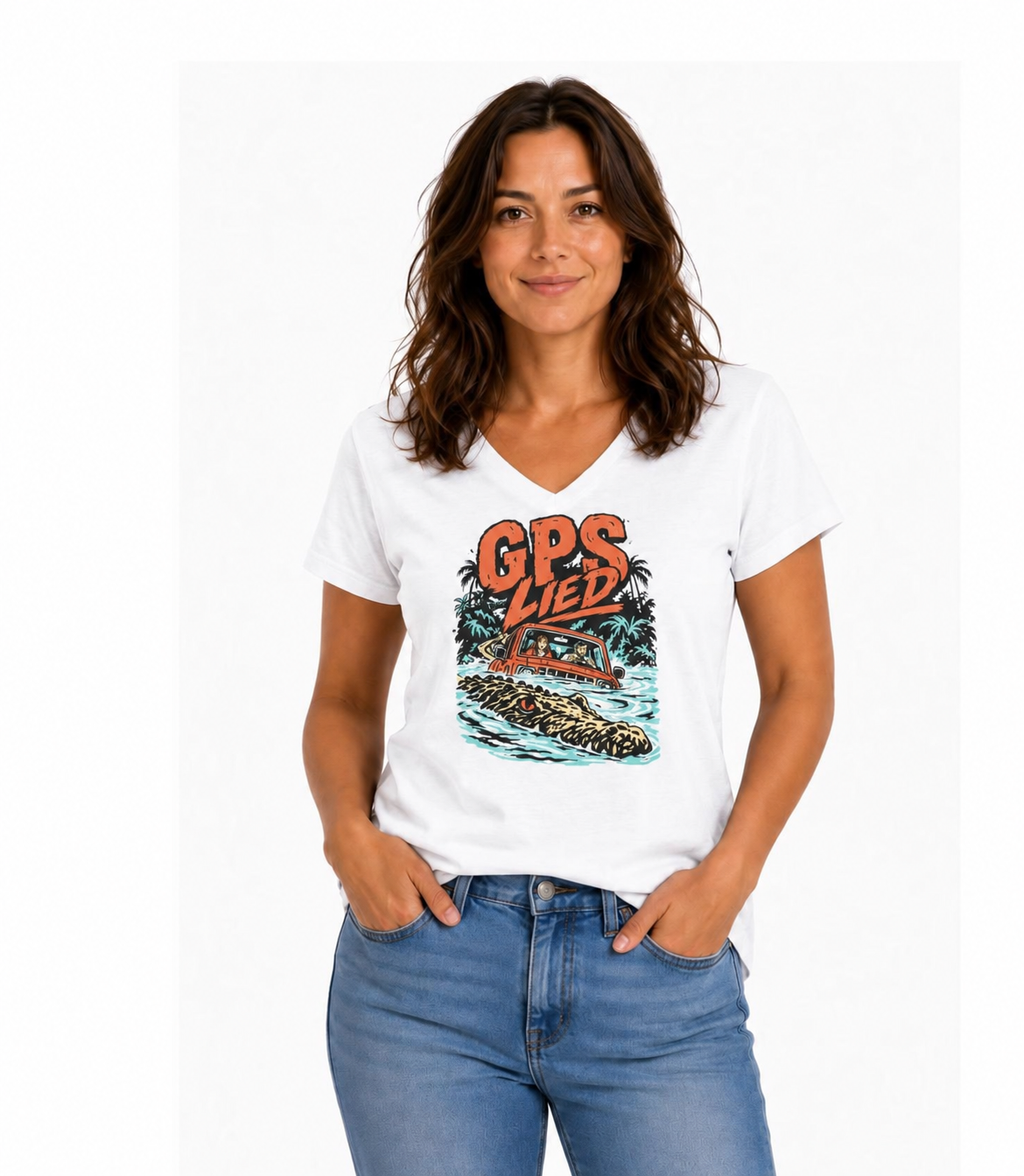 GPS LIED, Women’s Midweight Semi Fitted  V-Neck Tee