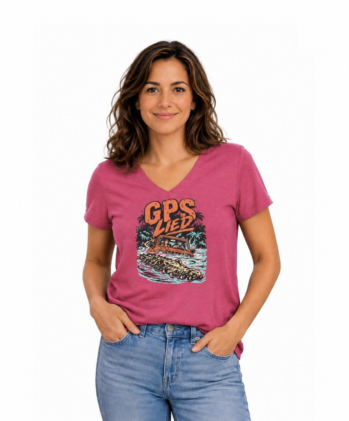 GPS LIED, Women’s Midweight Semi Fitted  V-Neck Tee