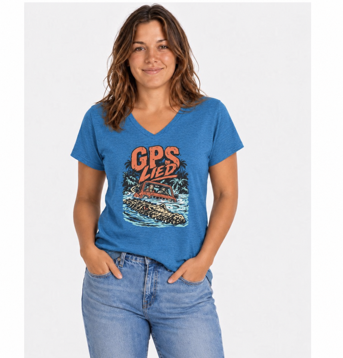 GPS LIED, Women’s Midweight Semi Fitted  V-Neck Tee
