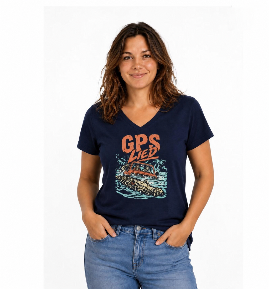 GPS LIED, Women’s Midweight Semi Fitted  V-Neck Tee