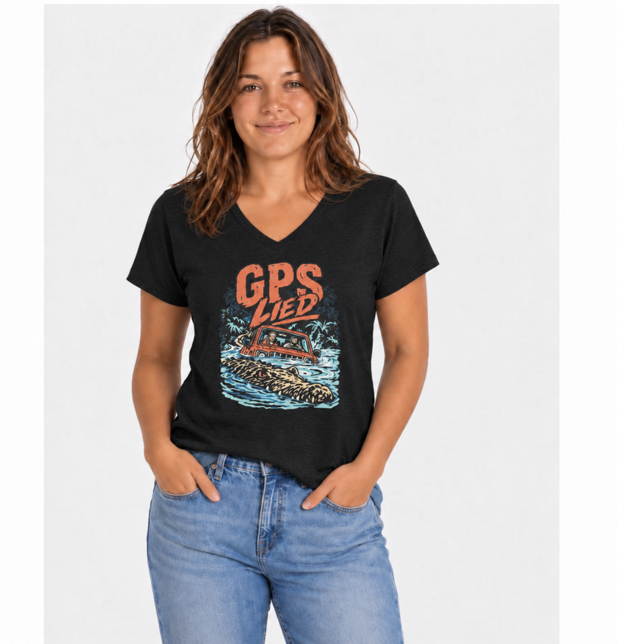 GPS LIED, Women’s Midweight Semi Fitted  V-Neck Tee
