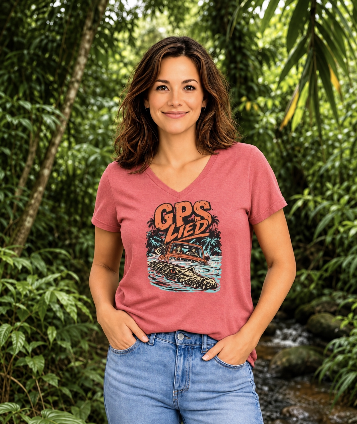 GPS LIED, Women’s Midweight Semi Fitted  V-Neck Tee