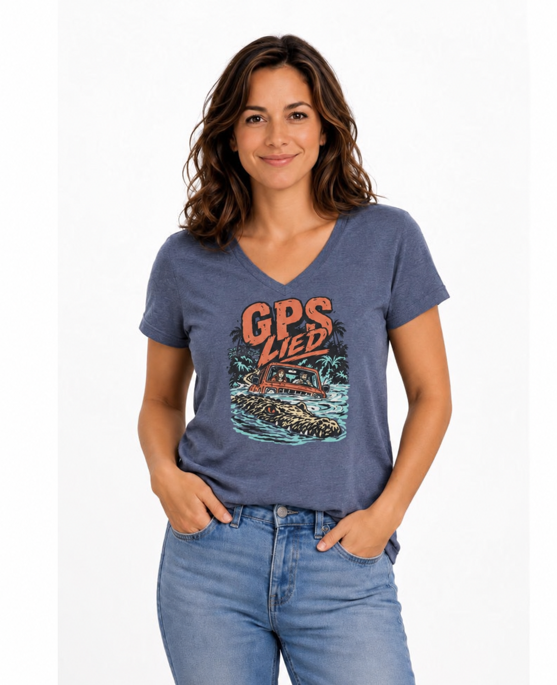 GPS LIED, Women’s Midweight Semi Fitted  V-Neck Tee